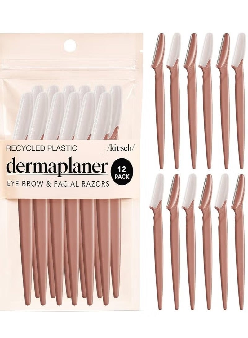 أداة كيتش ديرما بلانينغ - شفرات وجه للنساء والرجال، مقص حواجب وشفرات وجه، إزالة شعر الوجه، شفرات وجه للنساء والرجال، شفرات ديرما بلانينغ، هدية عيد الحب - 12 قطعة، تيراكوتا